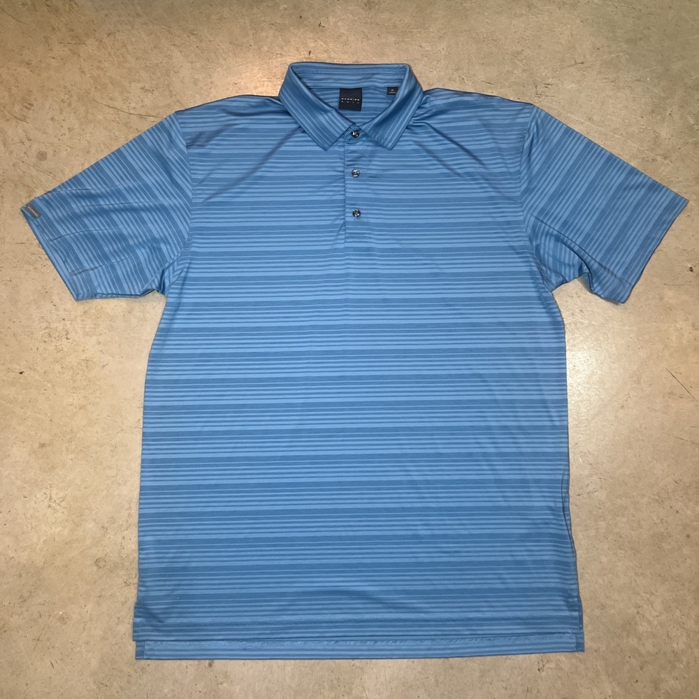 Dunning Golf Polo Shirt Mens XL Blue Striped Performance Short Sleeve